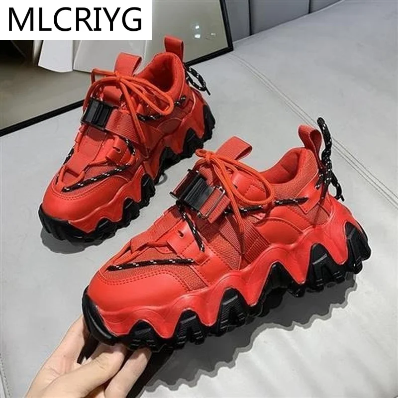

2021 Fashion Women's Shoes Women's Sneakers Spring Lace-up Color Matching Platform Shoes Comfortable Shallow Mouth Casual Shoes