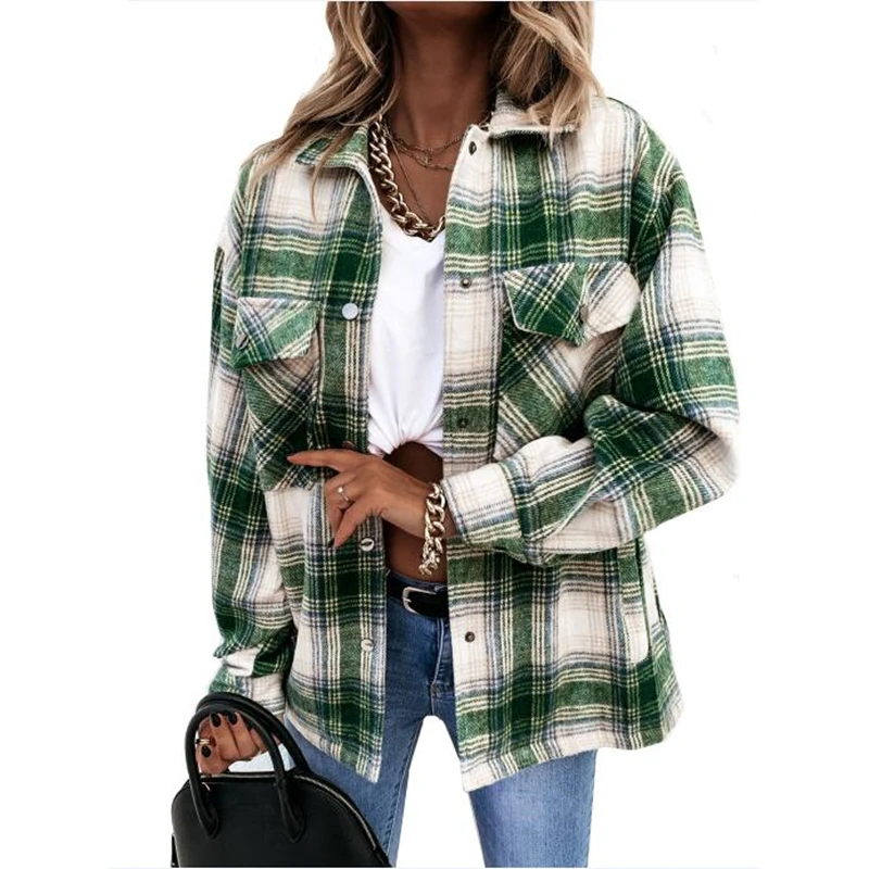 

Ladies Spring Autumn Oversized Plaid Shirt Women Top Chic Long Sleeve Casual Blouse Shirt Women Loose Shirts Female Tops Blusas