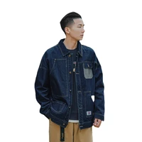 japanese mens fashion coat lapel multi pocket denim jacket spring and autumn casual jacket men motorcycle denim jacket