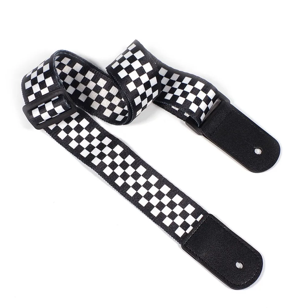 

Adjustable Universal 21/23/26 Inch Ukulele Strap Classic Black White Plaid Ukulele Straps Small Guitars Leather Belt Accessories