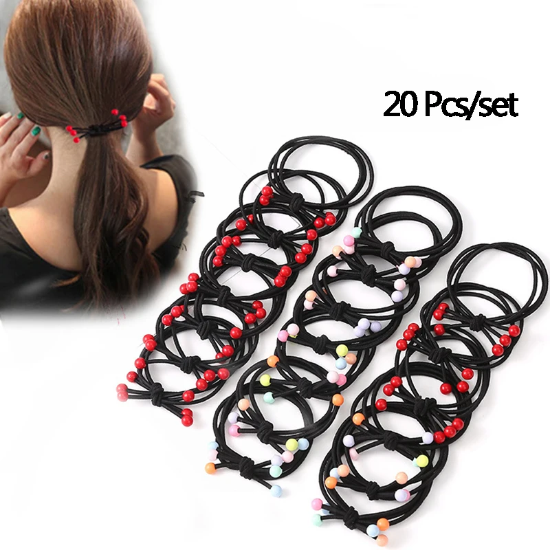 20 шт./компл. женские украшения для волос разноцветный бисер эластичное оголовье