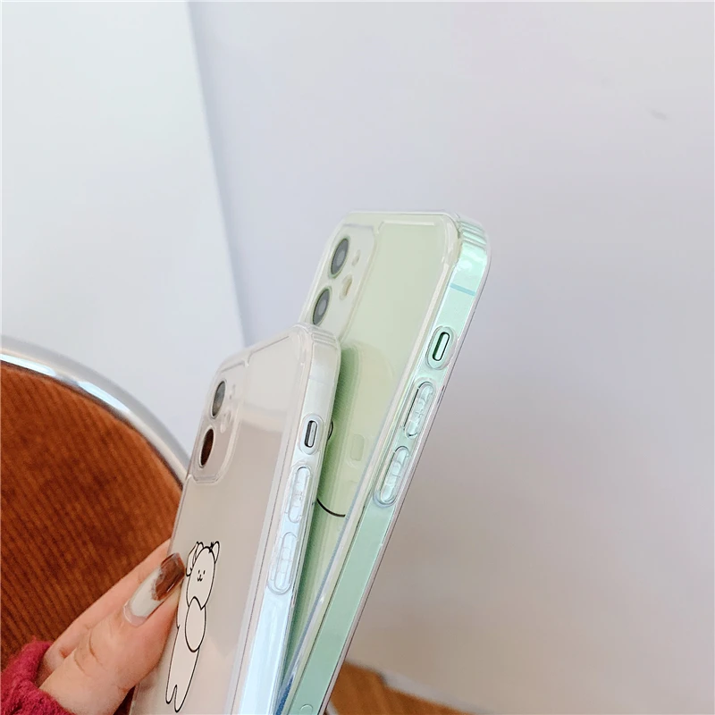 

Cartoons Couple Bear Phone Cases on For iPhone 12 Mini 11 Pro XS MAX X XR 7 8 Plus SE 2020 Clear Frame Print Soft Tpu Cover Capa