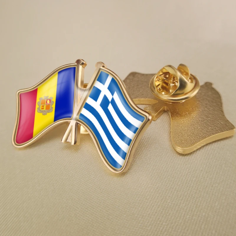 

Andorra and Greece Crossed Double Friendship Flags Lapel Pins Brooch Badges
