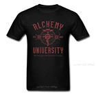 Funky Мужская футболка с металлическим алхимиком, футболка с логотипом университета алхимии, футболки для подростков, хлопковая уличная футболка Элрик Крейзи
