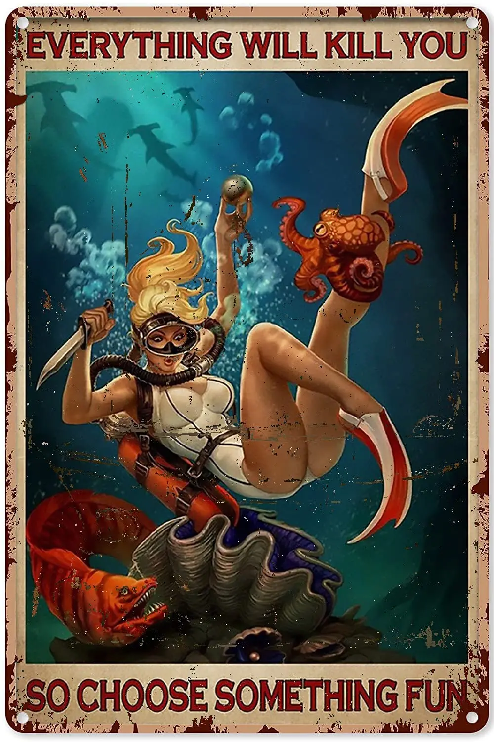

Metal Vintage Tin Sign Choose Something Fun Poster,Female Scuba Diver Poster,Love Fitness,Love Sport
