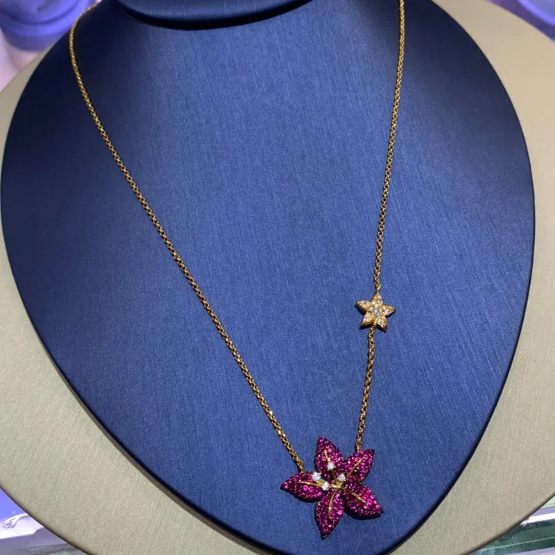 

Brand 1:1Fashion Necklace Gold Color Tropical Jungle Burgundy Flower Pendant Adjustable Necklace Women Fine Jewelry