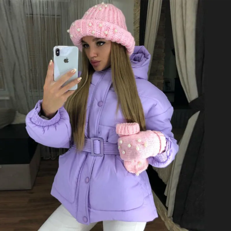 Женское хлопковое пальто на молнии длинное плотное с поясом талии облегающее для