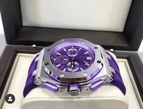 

2020 Limited Luxury Brand New Mens Watch Japan VK Chronograph Watches Stainless Steel Purple Rubber waterproof Luminous 42mm