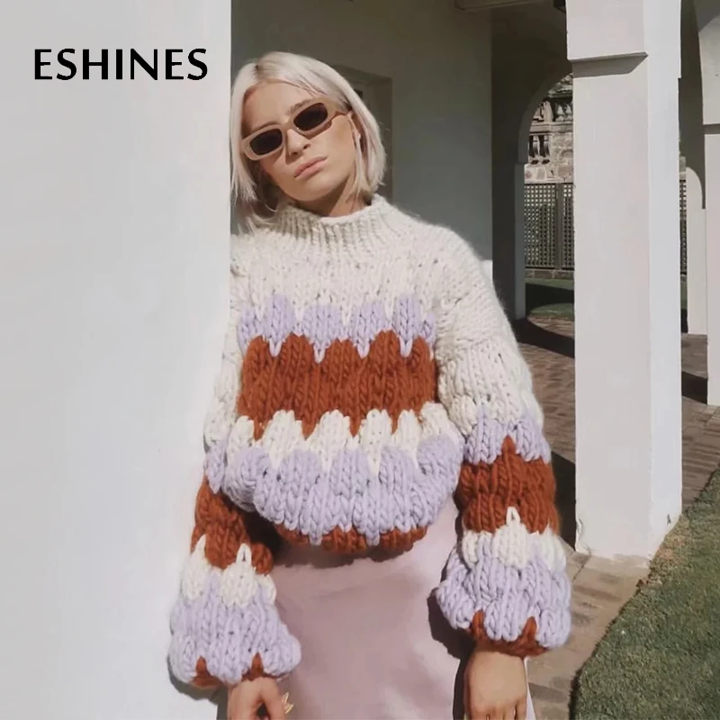 ESHINES Новый Модный зимний красочный женский свитер милый фонарь рукав ручка