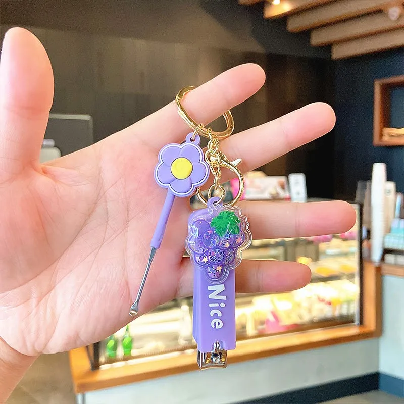 

Модный милый брелок для ногтей из серии фруктов, брелок для чистых ушей, креативный мультяшный брелок для ключей в виде виноградной клубники, автомобильный брелок, подвеска для сумки