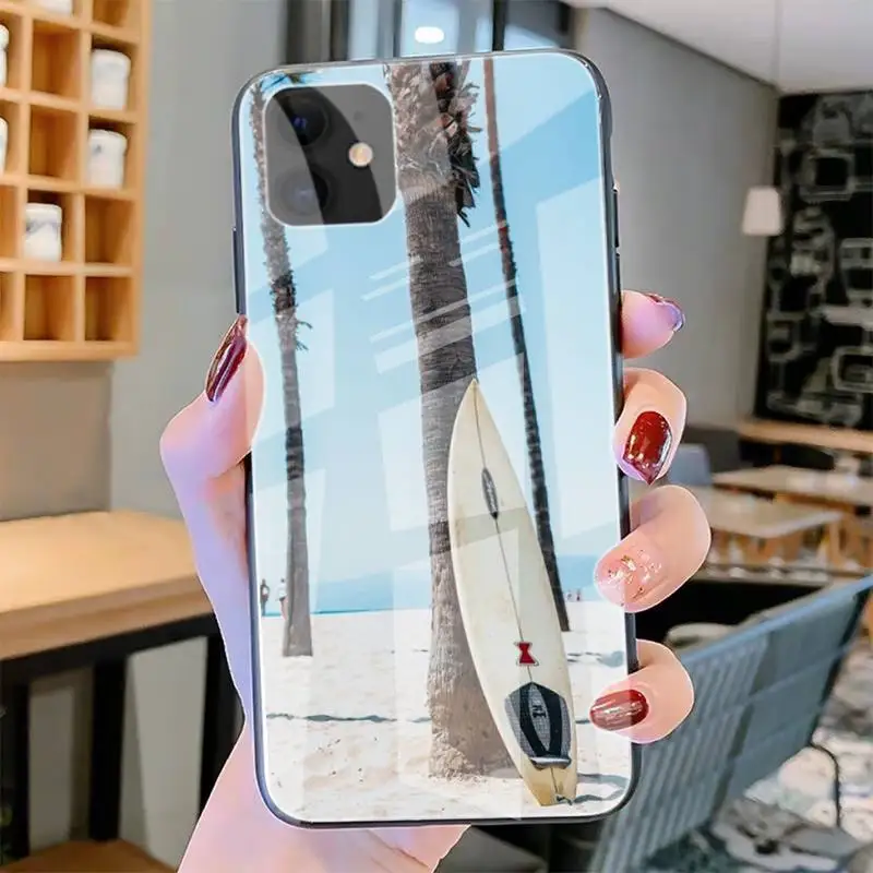 

Surfboard Surfing Art Surf Girl Phone Cases Tempered Glass For Iphone6plus 6S 7 7plus 8 X XS XSmax XR 11 12 Pro Max 12mini