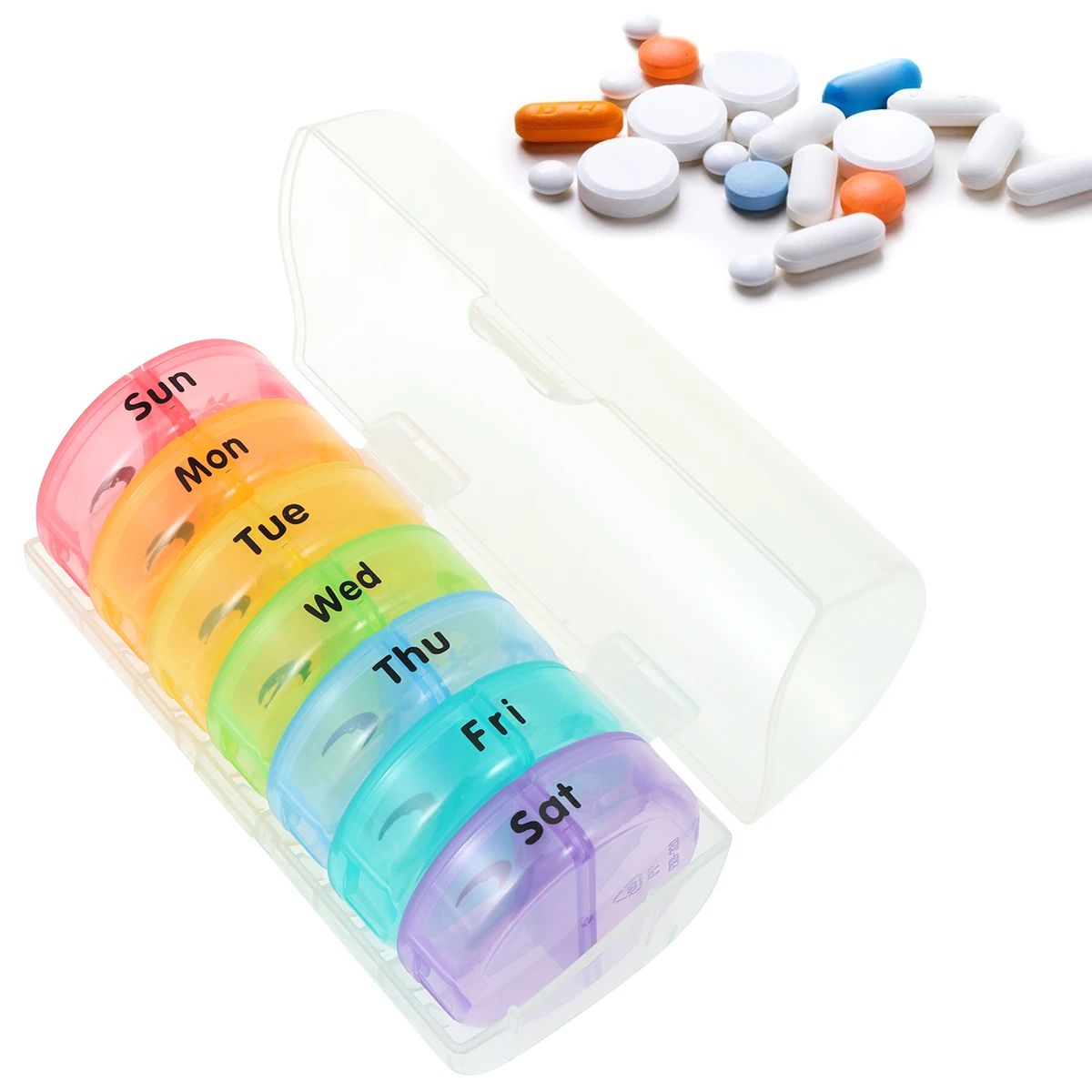 Pill Box Weekly AM/PM 7 Day Pill Box Organizer Portable Pillbox Mini Pill Case 14 Compartments Moisture-Proof Medicine Box