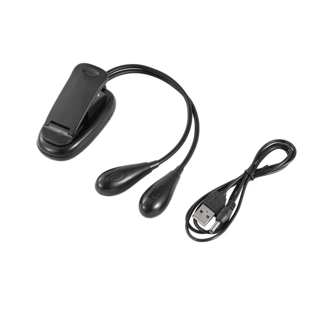 

Clip-on Book Lights table Lamp desk Light USB 2 Dual Flexible Arms 4 LED for Piano Music Stand Dropshipping black