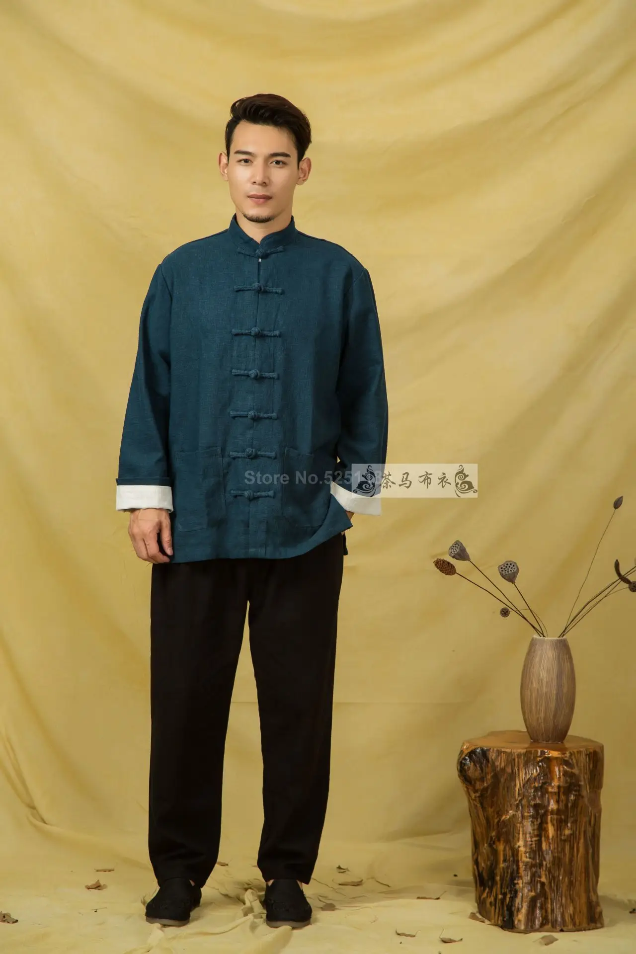 Осенние мужские льняные куртки Hanfu в китайском стиле, традиционные топы, костюм Tang, Свободная блуза с длинными рукавами, Восточная одежда Kung Fu Asia
