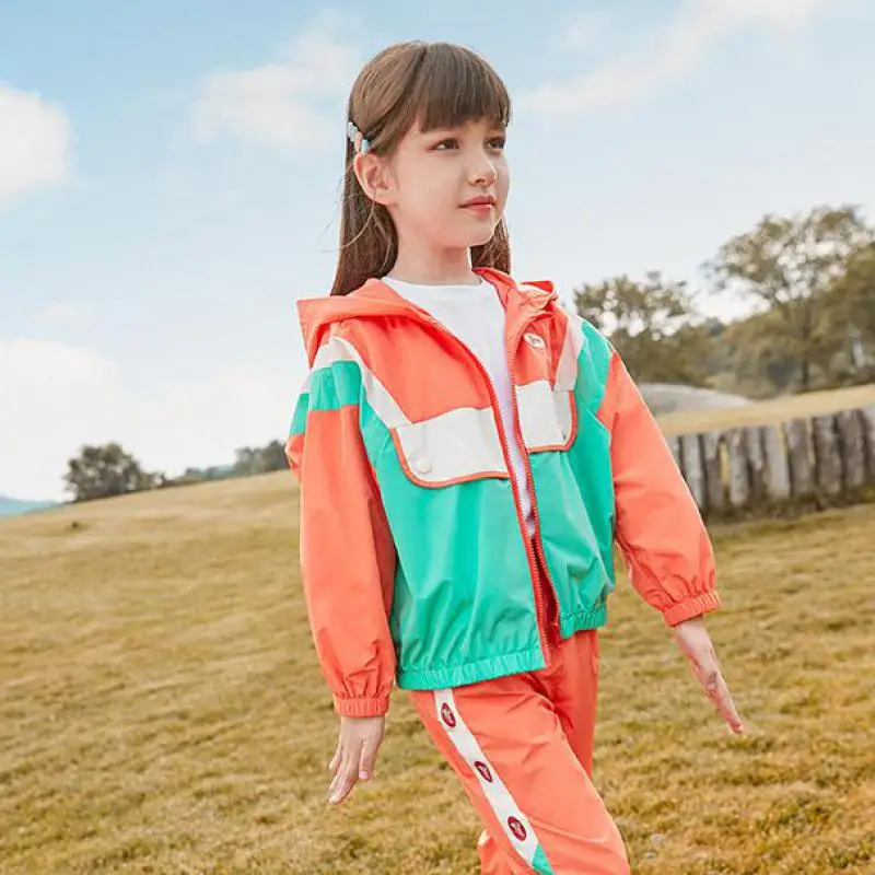 

2 Piece Casual Hoodies Pants Suit For Girls Autumn Patchwork Style Pullovers Leisure Trousers Kids Tracksuit Sports Clothes Sets