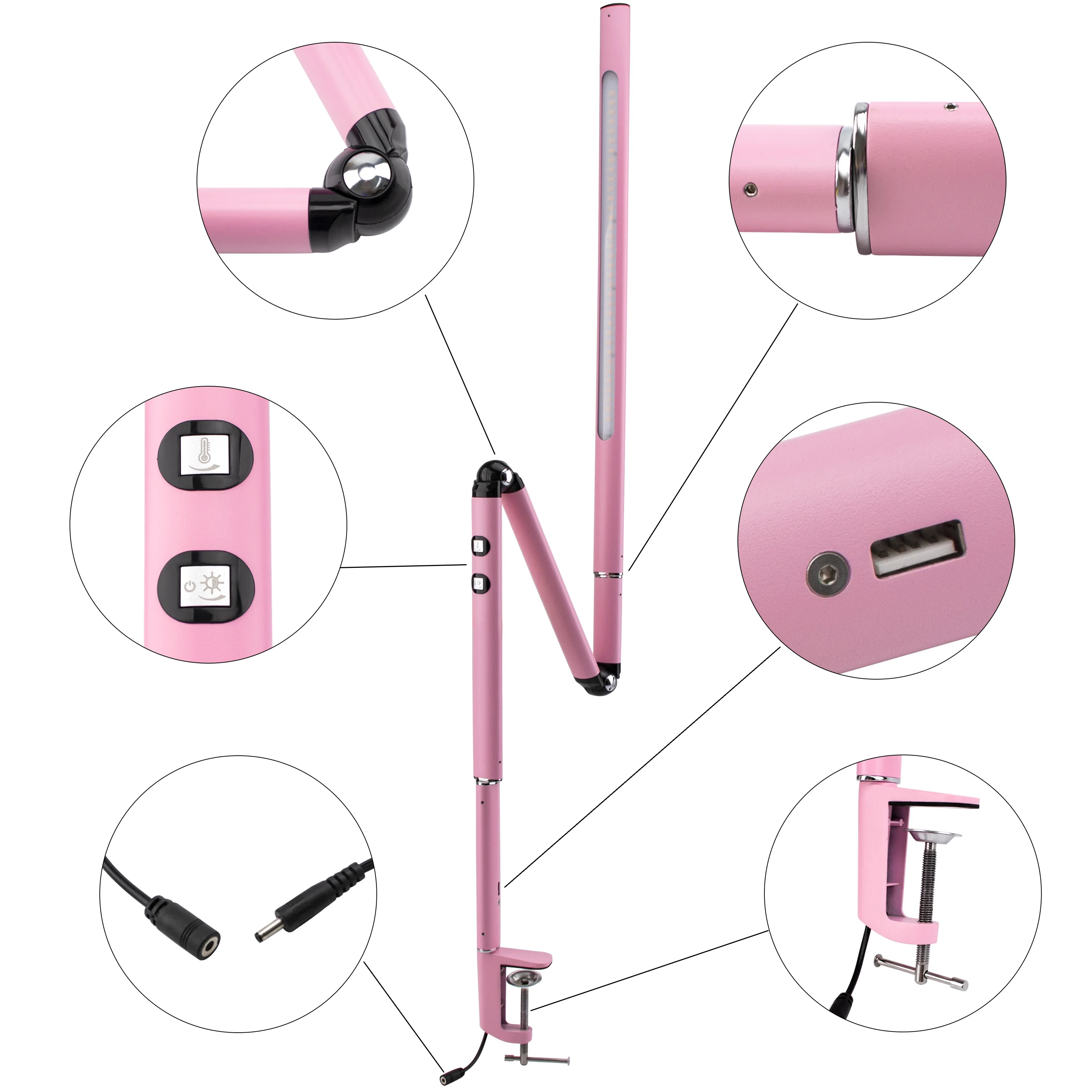 저렴한 16w 스마트 현대 LED 네일 데스크 램프 독서 빛 접는 테이블 램프 거실 접이식 회전식 터치 스위치 클립 탑재