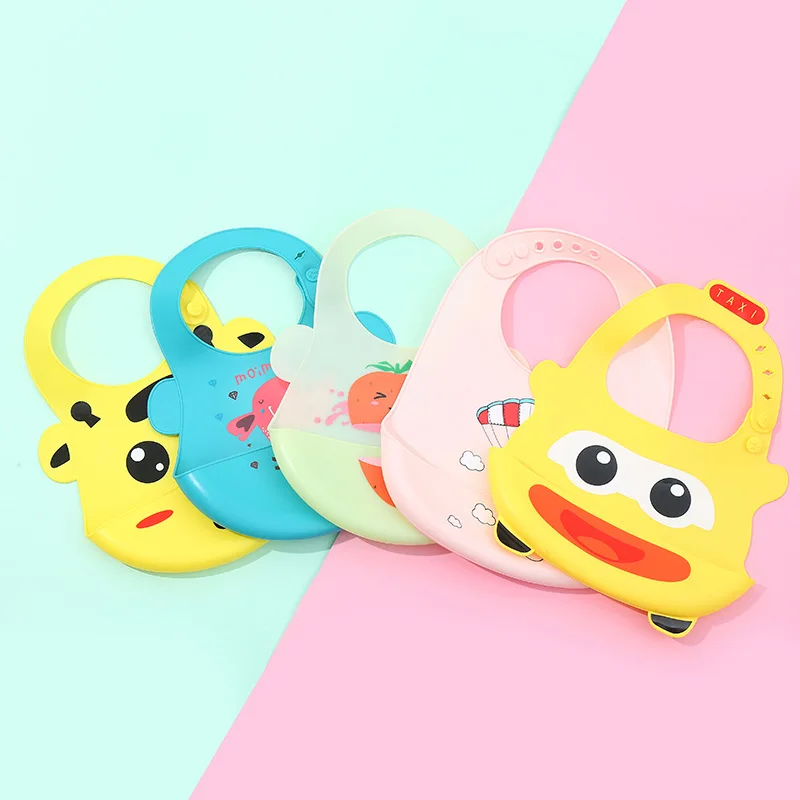 

Baby Silicone Bibs Soft Cartoon Water Proof Bibs Adjustable Feeding Aprons for Child Candy Color Safety Saliva Towel with Pocket