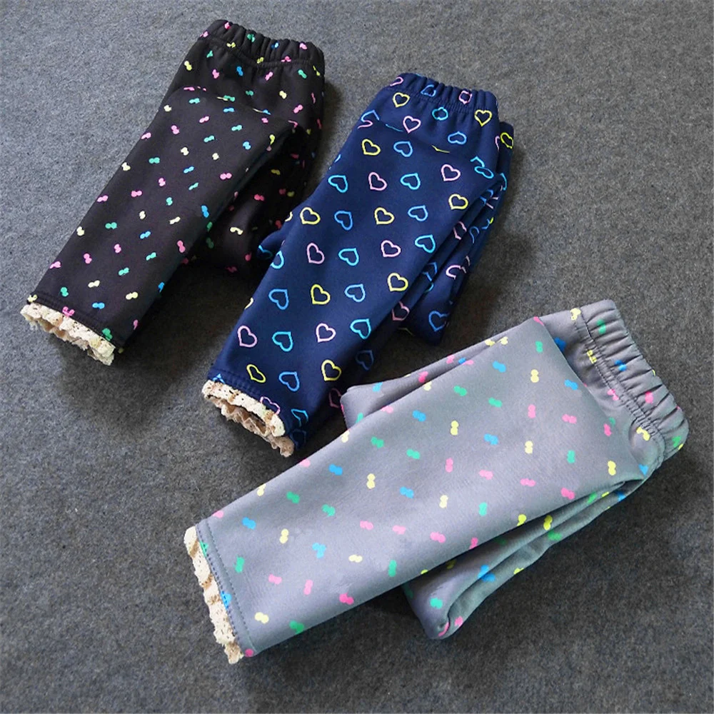 

Winter Autumn Thicked Warm Kids Girls Leggings Cartoon Printing Lace Children's Pants Trousers 8years