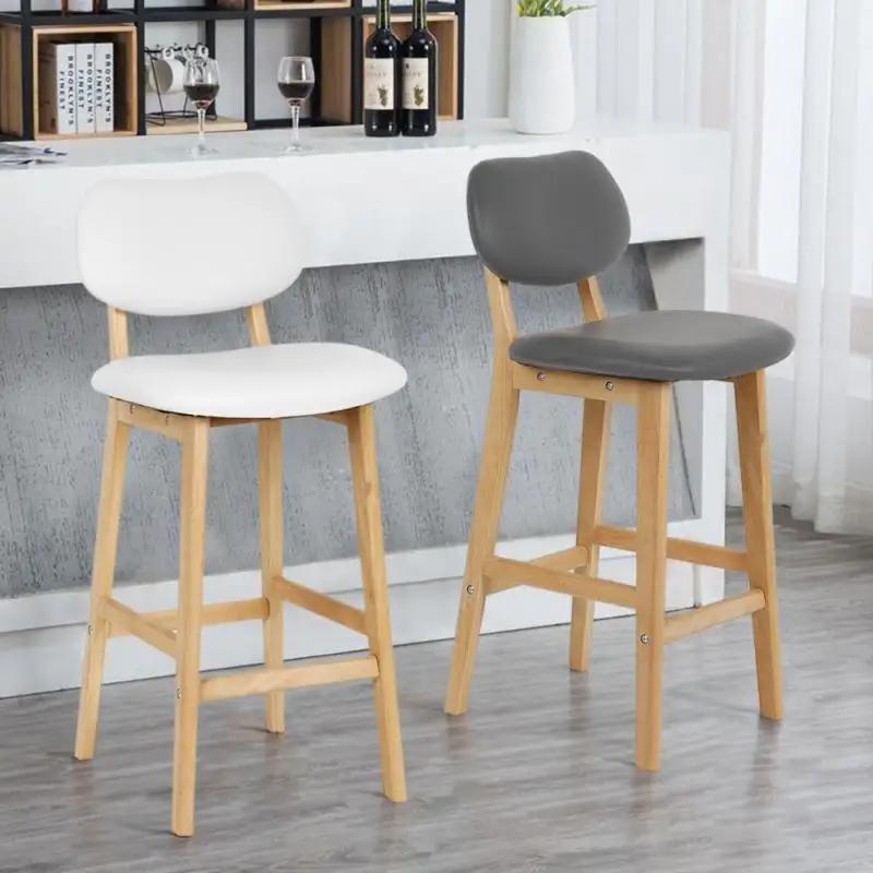 

2pcs Bar Chairs With Footrest And Modern Back For Kitchen Island/Counter And Dining Room Wooden Chairs HWC