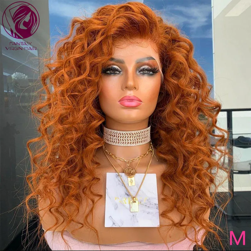 

Auburn Ginger Color Loose Curly Lace Front Wig 13x4/13x6 Lace Front Wig Peruvian Remy Hair 150% 180% Density Preplucked freepart