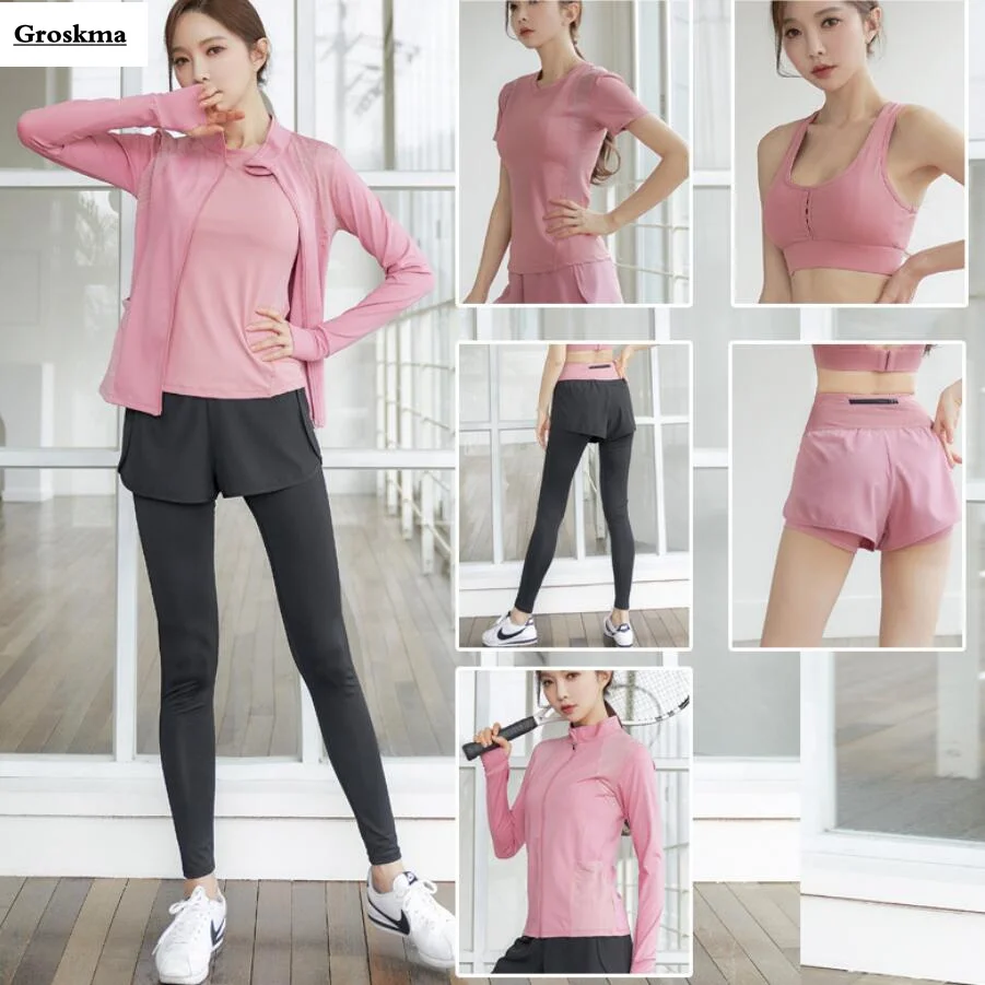 Женский спортивный костюм из 5 предметов кофта + футболка бюстгальтер шорты штаны