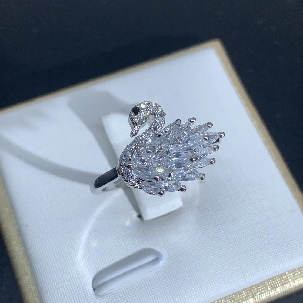 

LUALA Shiny Luxury White Swan Wedding Band Ring for Women Girl AAA Zircon Really Gold Layer Female Fashion Jewelry New Arrival