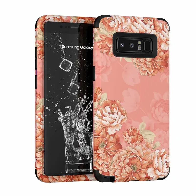 Роскошный чехол 3 в 1 для samsung S10 Note 8 9 S9 Plus жесткий чехол для телефона с цветочным узором Дизайн ПК силиконовый бампер противоударный чехол - Цвет: Розовый