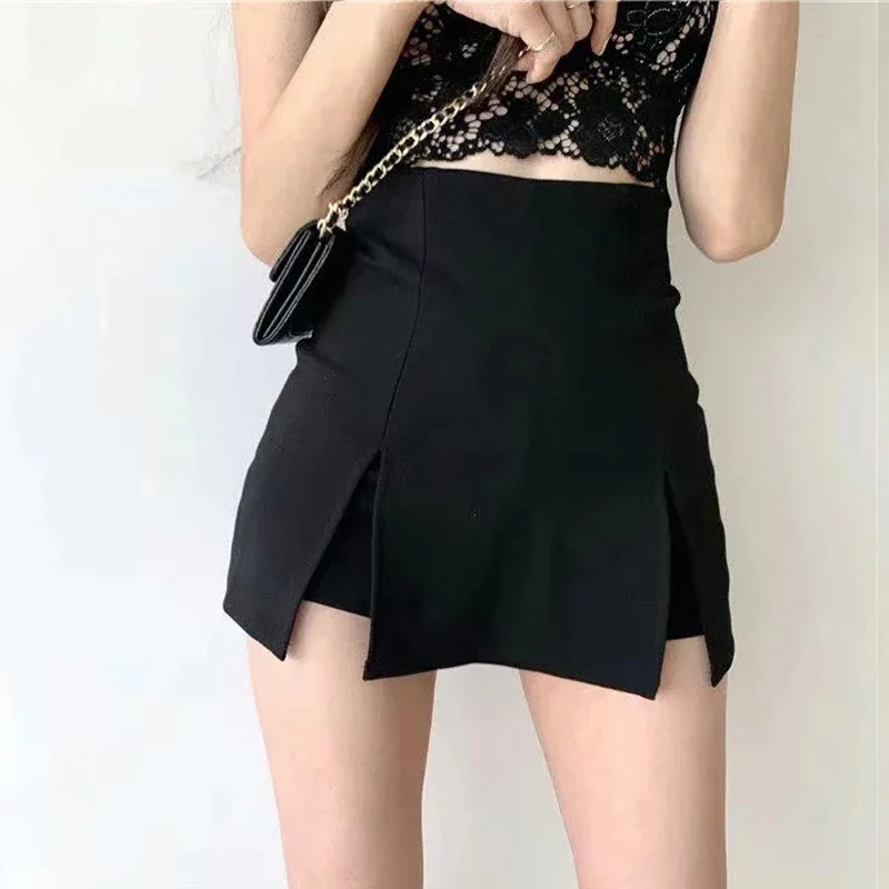 

Sexy Bag Hip Split Short Skirt Women's Korean Style Casual Mini Skirt With High Waist And Split Hem Irregular Women's Skirt Pant