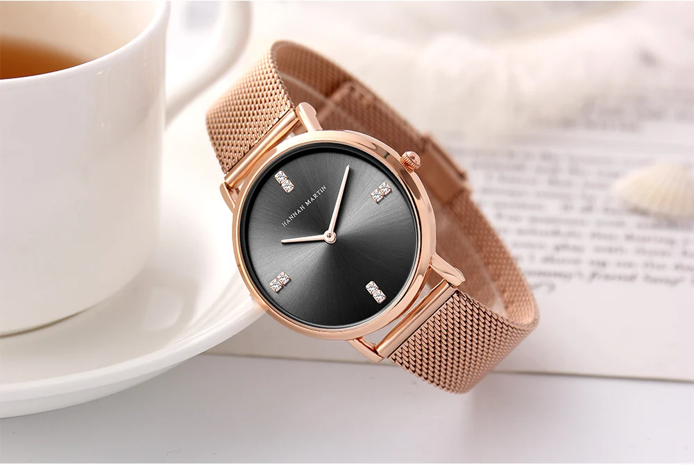 Часы женские Кварцевые водонепроницаемые со стразами и сетчатым браслетом из