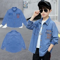 new long sleeve childrens denim shirts for teens boys casual spring autumn shirts fashion cotton kids tops for 4 13 years old