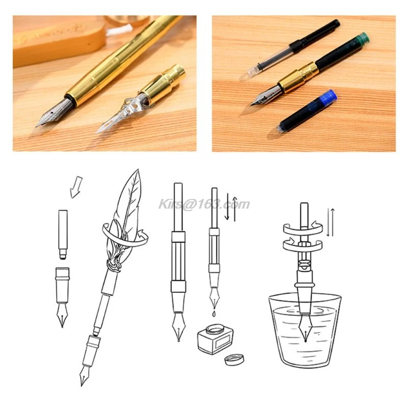 

Retro Vintage Calligraphy Feather Fountain Pen Writing Ink Leather Notebook Set