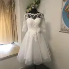 Женское Короткое свадебное платье, ТРАПЕЦИЕВИДНОЕ ПЛАТЬЕ ИЗ ТЮЛЯ С полурукавами и аппликацией, лето 2021