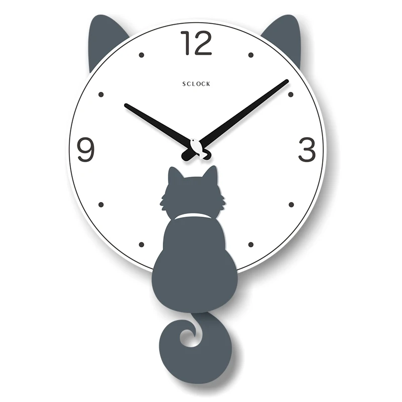 

Dangling Cat Wall Clock Silent Movement Wooden Frame Simple Wall Clock Kids Pendulum Horloge Mural Household Products EB5WC
