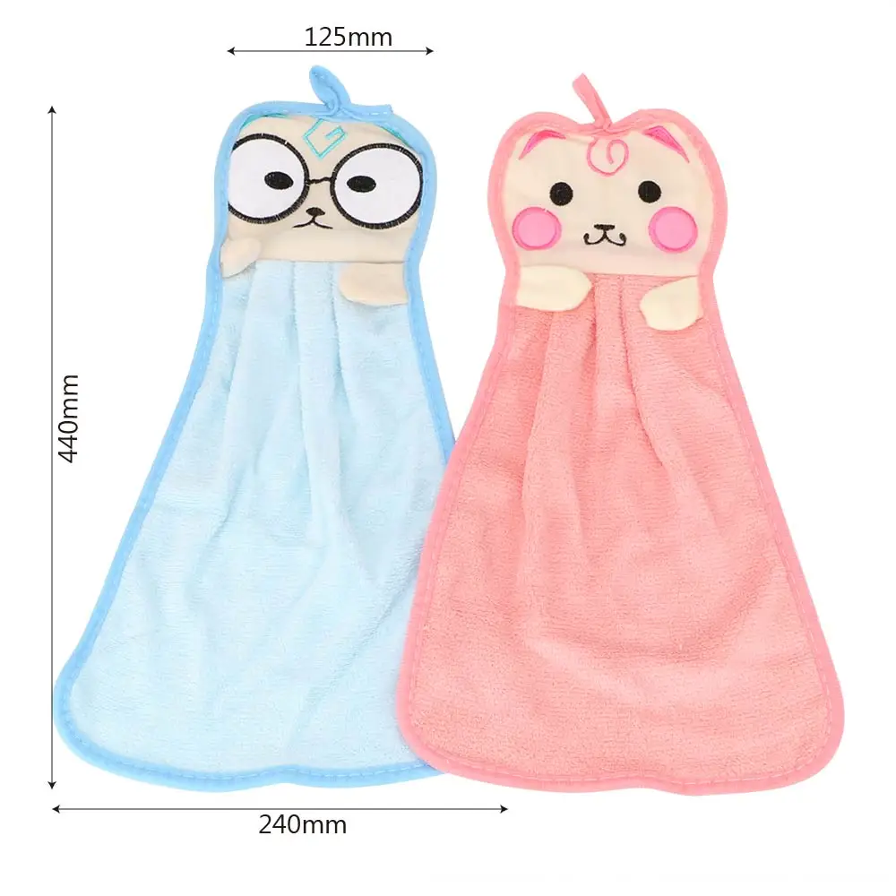 

No Lint Cute Cartoon Cat Dishcloths Handkerchief Hanging Hand Towels Water Absorption Cloth Polyester Candy Color