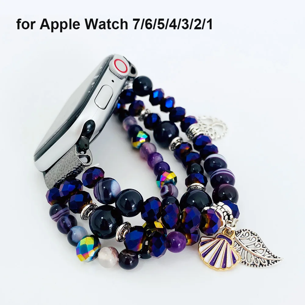 Purple 41mm 45mm Strap for Apple Watch Band 44mm 40mm iWatch SE Series 7 6 5 4 3 Bracelet Beaded Elastic 38mm 42mm Watchband