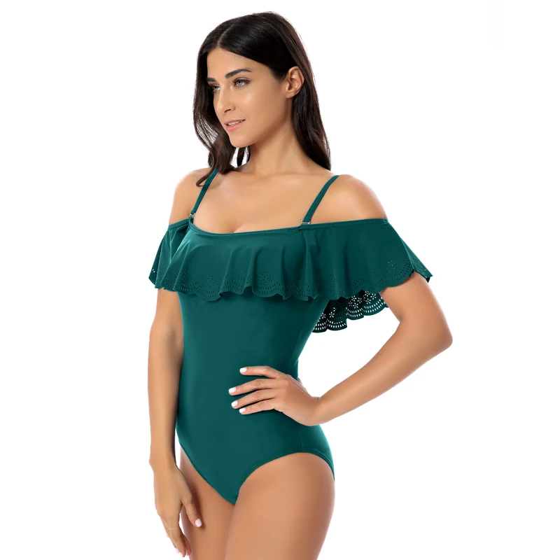 

2020 летний сексуальный цельный Плавание костюмы с открытыми плечами Плавание одежда; Модные пикантные туфли с оборками лазерная резка Цельн...