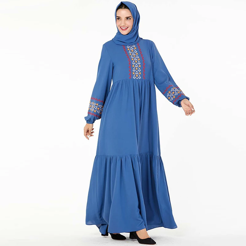 Женское платье кафтан в мусульманском стиле теплое Кафтан синего цвета турецком