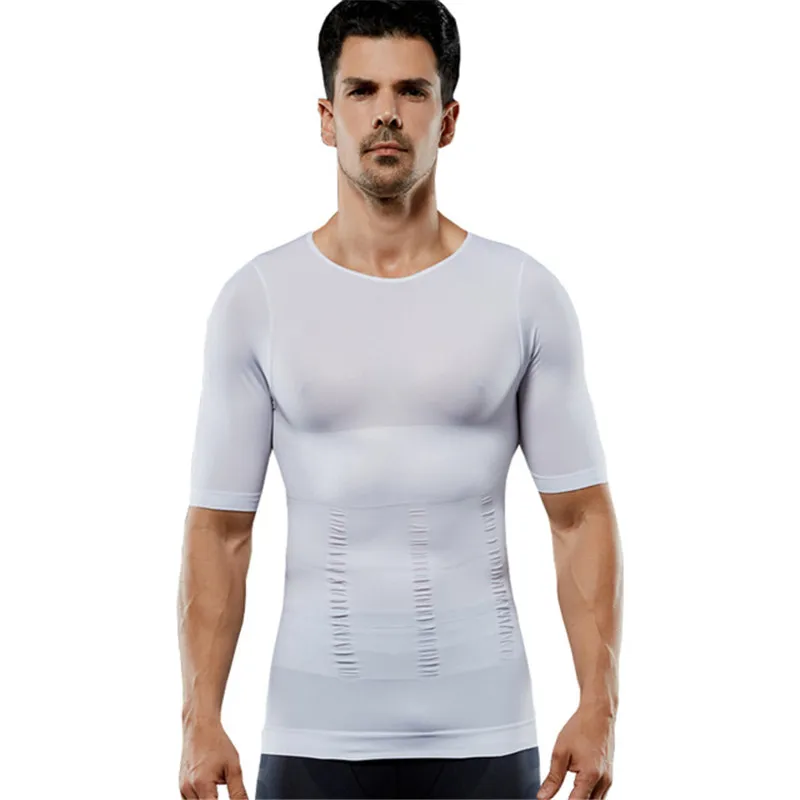 

Slimming T-shirt For Men Tummy Control Shaper Waist Trainers Male Abdomen Slim Body Shapers Black White Blue Bodyshaper