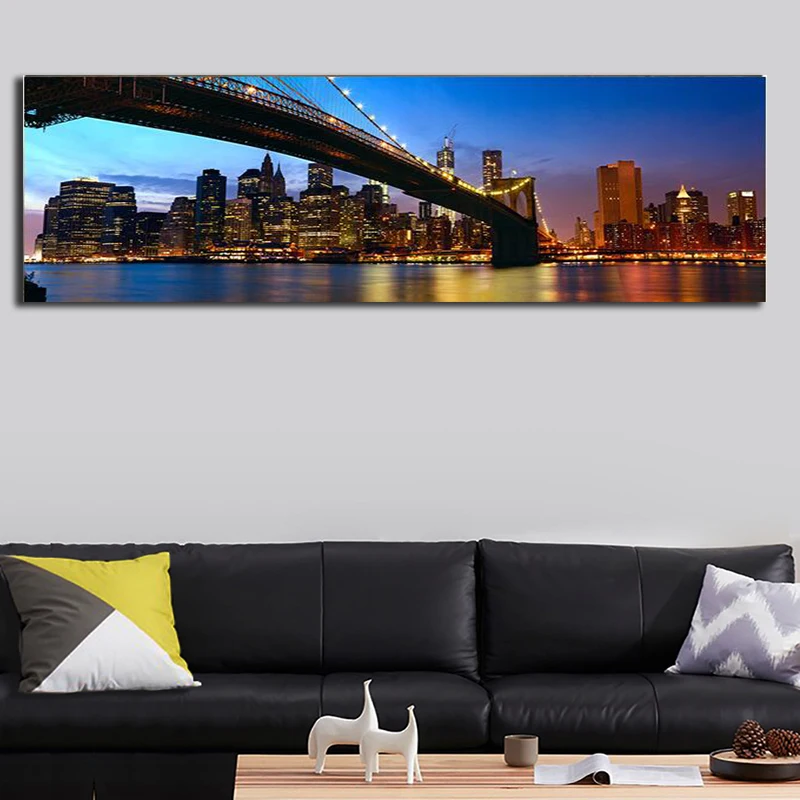 Night Cityscape Scenery Oil Painting Printed Modern Canvas Home Cuadros Wall Art Picture for Living Room Sofa Posters | Дом и сад
