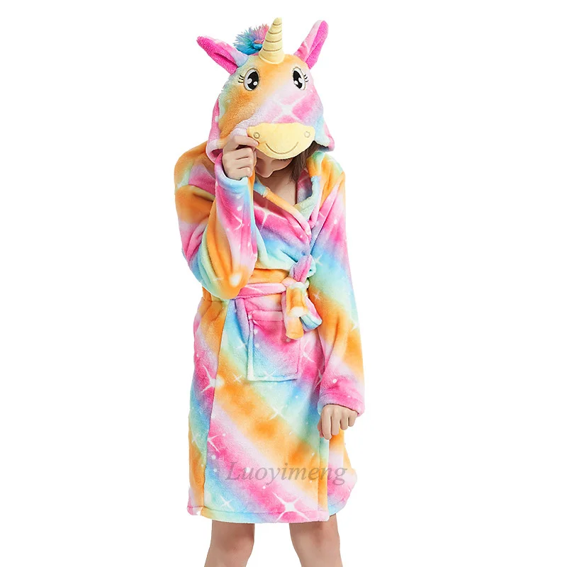 Детский зимний банный халат с изображением панды и единорога для девочек Пижама