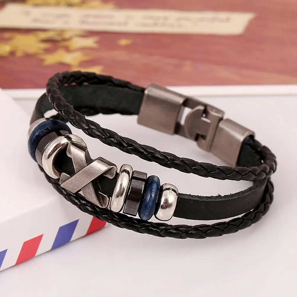 

Fashion Men's Bracelets Bohemian Leather Jewelry Rhinestone Crystal Handmade Metal Beaded Mens Bracelets Hot