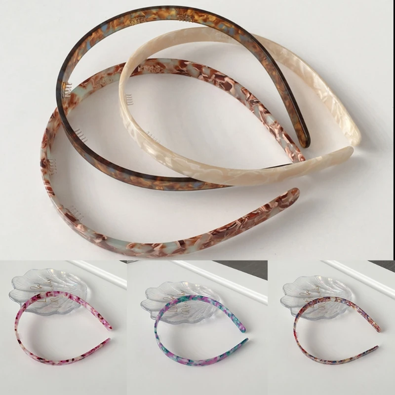 

Women Cellulose Acetate Skinny Headband with Non-Slip Teeth Leopard Tortoise Shell Hair Hoop Simple Flexible Bandana
