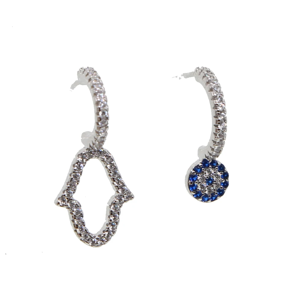 Новый тонкий Турецкий Дурной глаз хамса для рук асимметричные серьги Femme Стразы cz