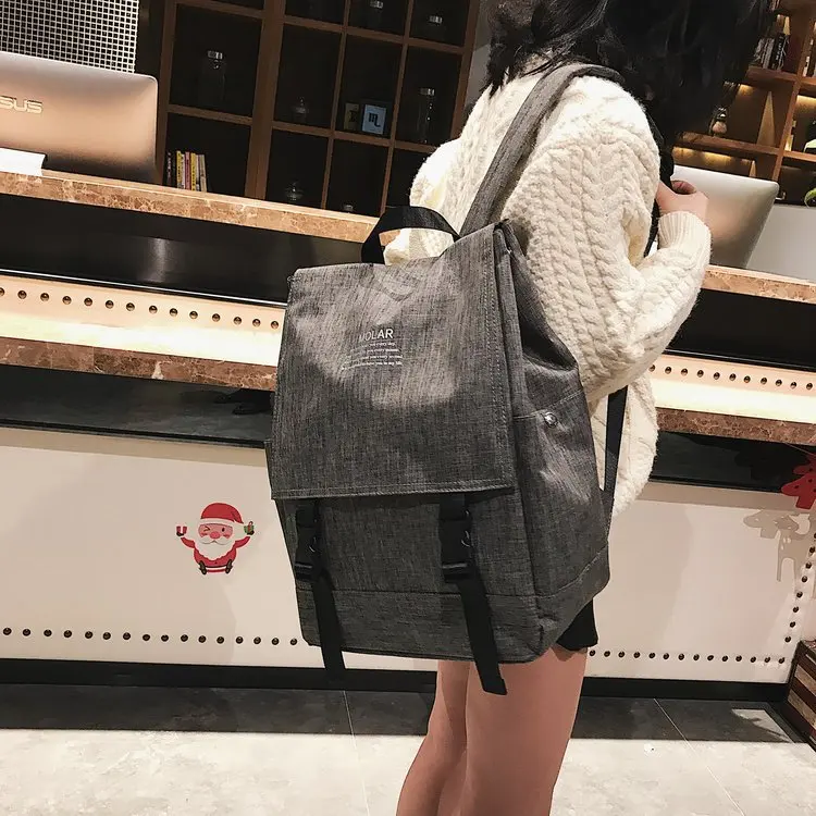 

Women Student Backpack Canvas School Bag Girl Fashion Buckle Laptop Backpack Female Book Bag Ladies Luxury