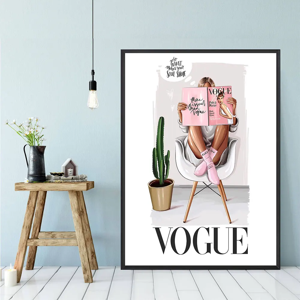 Скандинавские стены Искусство Холст плакат Vogue Печать Мода девушка с сумкой девушка картина украшение картина Декор для гостиной без рамы