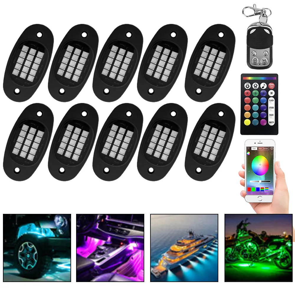 

Car Accessories RGB Rock Music Lights Bluetooth App Control Multicolor DIY Underbody Neon Atmosphere Lamps 8/10 Pods LED