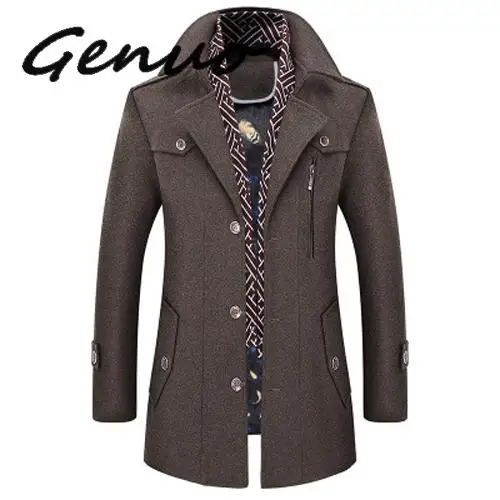 

Genuo New 2019 Men Coat Wool Overcoat Turn Collar Warm Jackets Woolen Men Coats And Blends With Scarf Breathable Outwear
