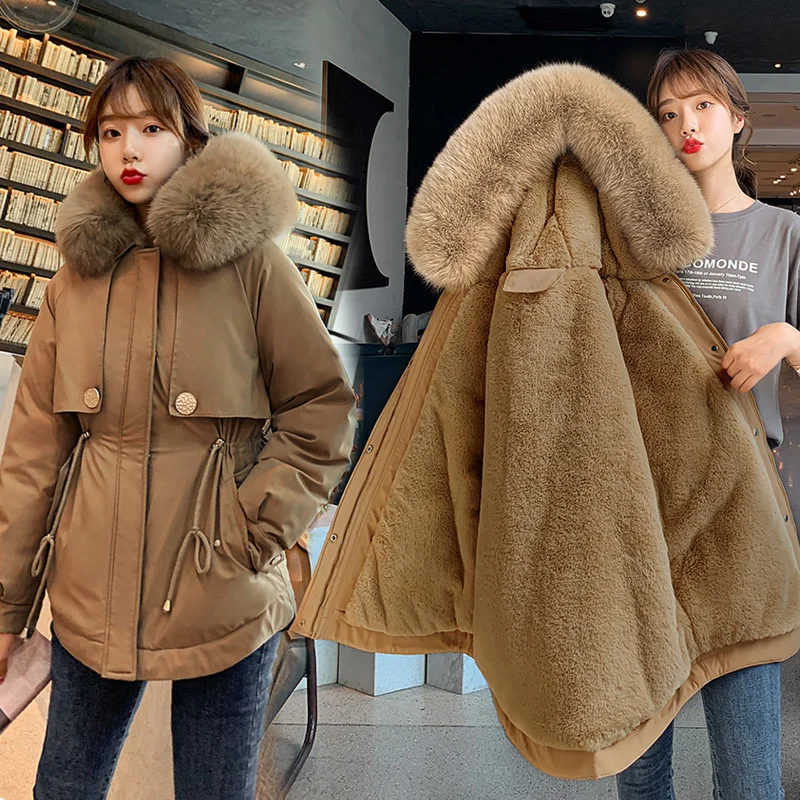 

dovetail style 2021 winter new Korean wool collar short Parka hooded Cotton padded women's wear