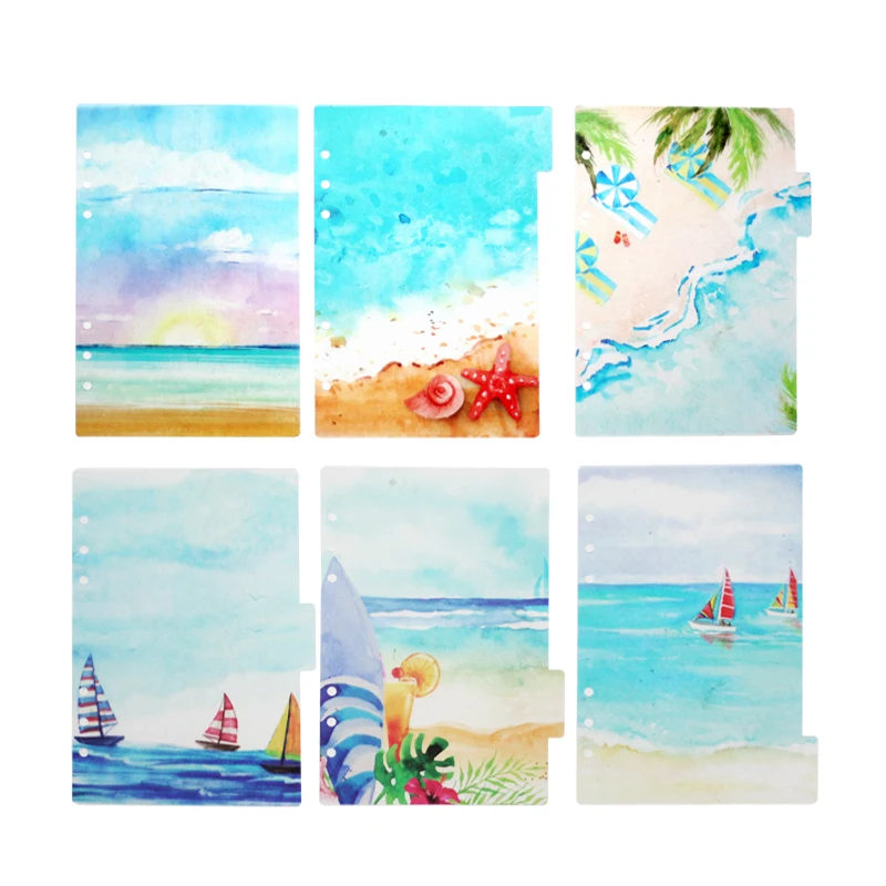 

Summer Beach Cute Divider, 6pcs/set Loose Leaf A5 Travel Notebook Page Index Divider, PP Binder Diary DIY Accessory