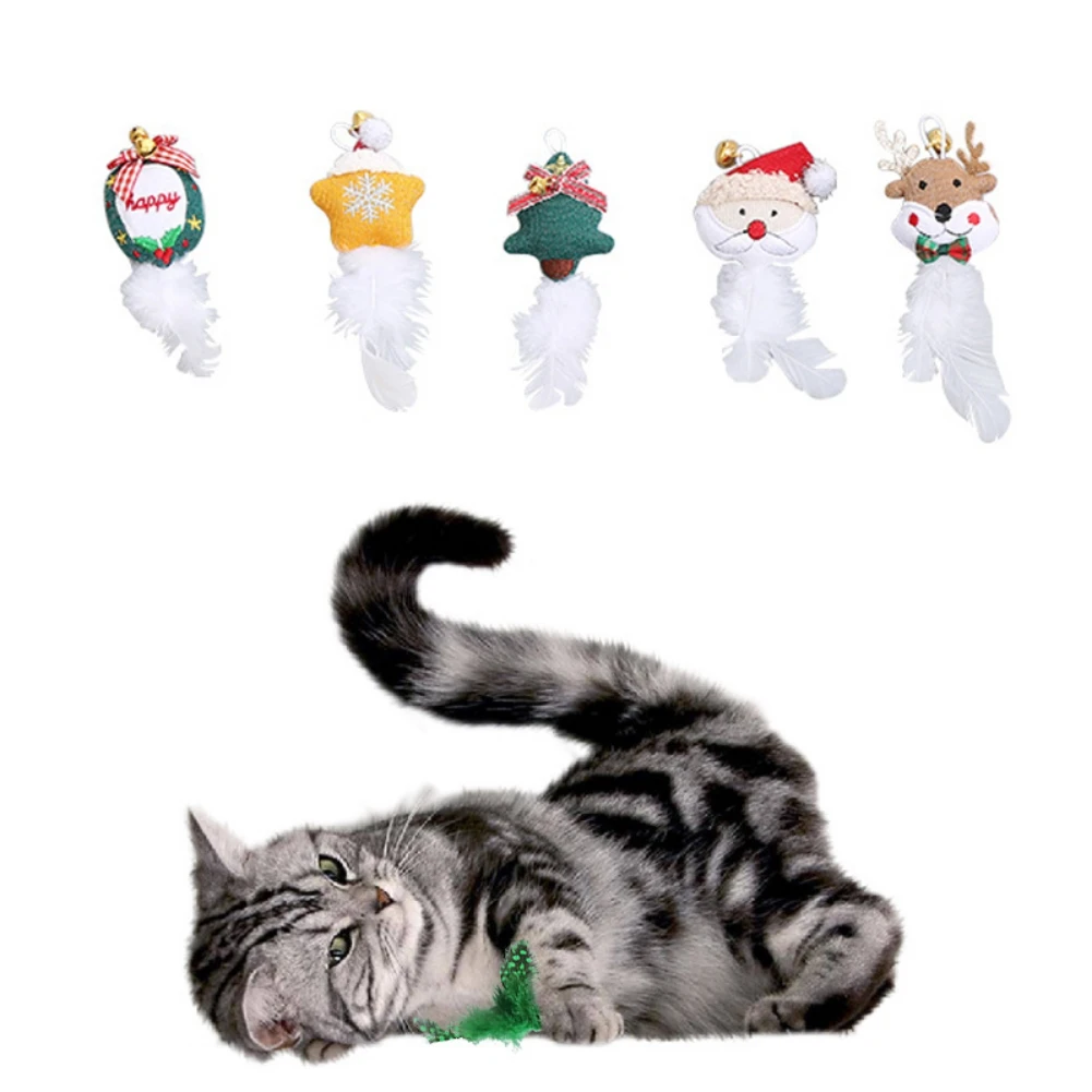 

Christmas Pet Cat Interactive Toy Replacement Plush Head Xmas Themed Design Funny Xmas Cat Toys Pet Present